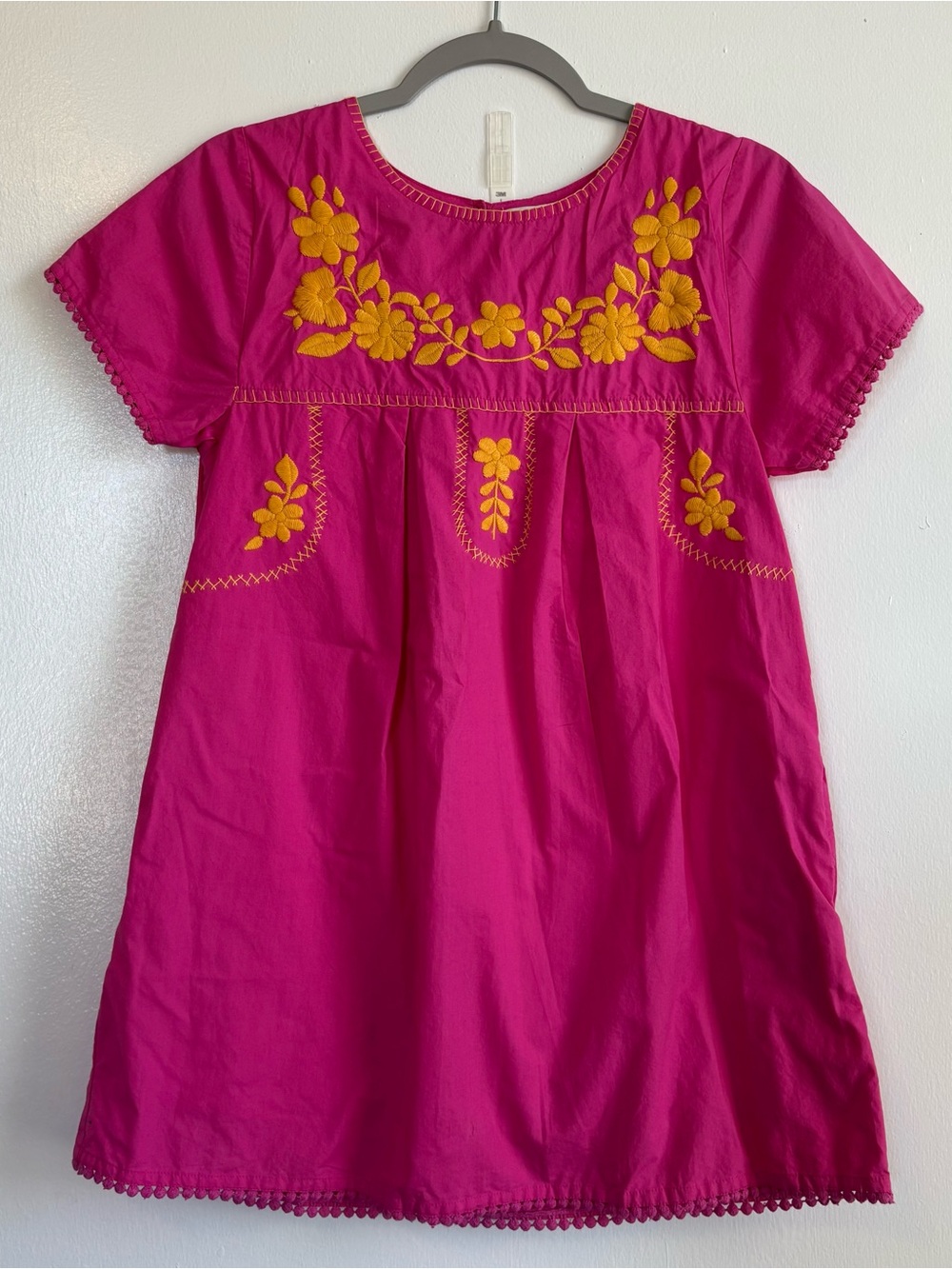 Garnet Hill Kids Pink Yellow Floral Embroidered Shift Dress Girls 14 Cotton